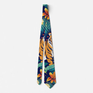 Jungle Tiger Blommigt Anpassningsbar Mönster Slips