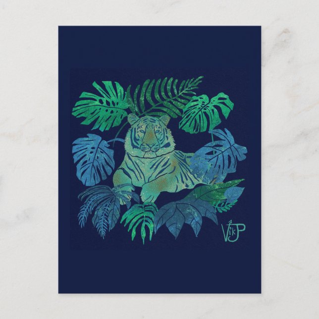 Jungle tiger blue vykort (Framsida)