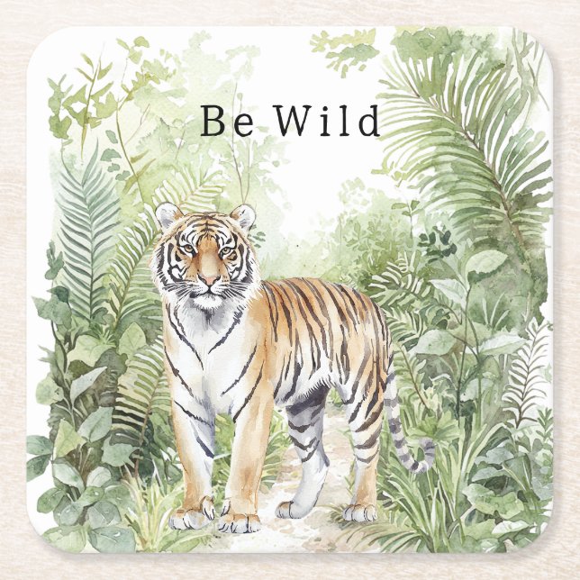 Jungle Tiger Födelsedag Underlägg Papper Kvadrat (Framsidan)