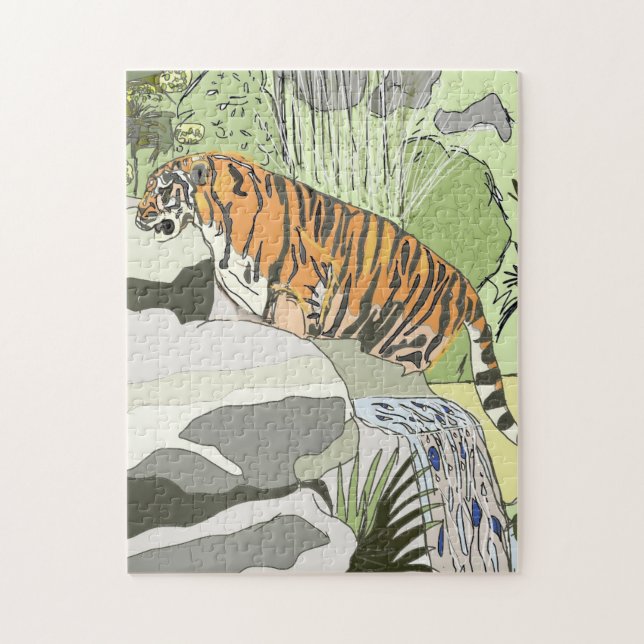 Jungle Tiger i ett vattenfall Pussel (Vertikal)