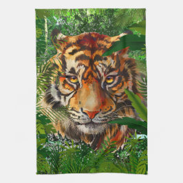 Jungle Tiger Kitchen Towel | Färgfull tigerkonst Kökshandduk