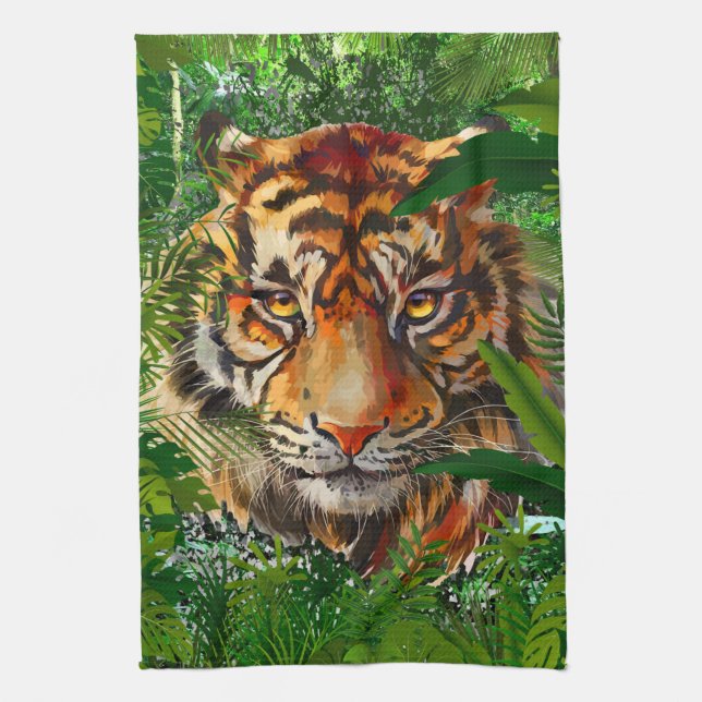 Jungle Tiger Kitchen Towel | Färgfull tigerkonst Kökshandduk (Vertikal)