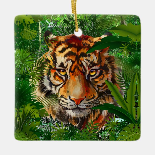 Jungle Tiger Ornaments | Färgstarka tigerdekoratio Julgransprydnad Keramik (Framsida)