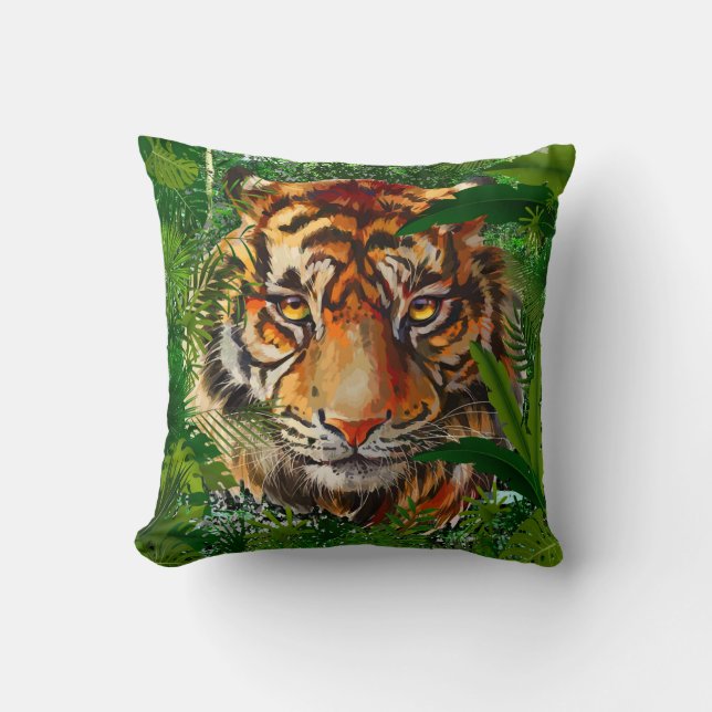 Jungle Tiger Pillow | Färgplatta Dekorativ kudde (Framsida)