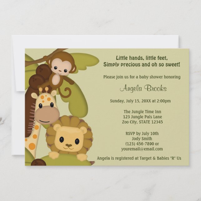 Jungle Time Animals Baby Shower-inbjudan JTN-L Inbjudningar (Framsida)