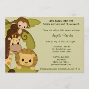 Jungle Time Animals Baby Shower-inbjudan JTN-L Inbjudningar