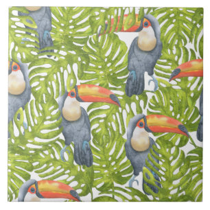 Jungle Toucan Bird Träd Mönster Kakelplatta