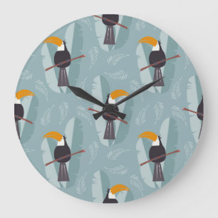 Jungle toucan, sömlös blå bakgrund. stor klocka