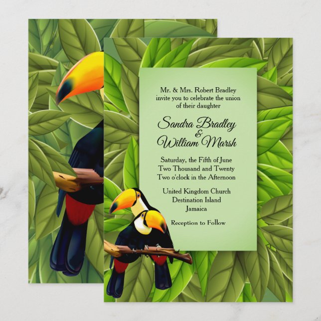 Jungle Toucans Bröllbjudan Inbjudningar (Fram/baksida)