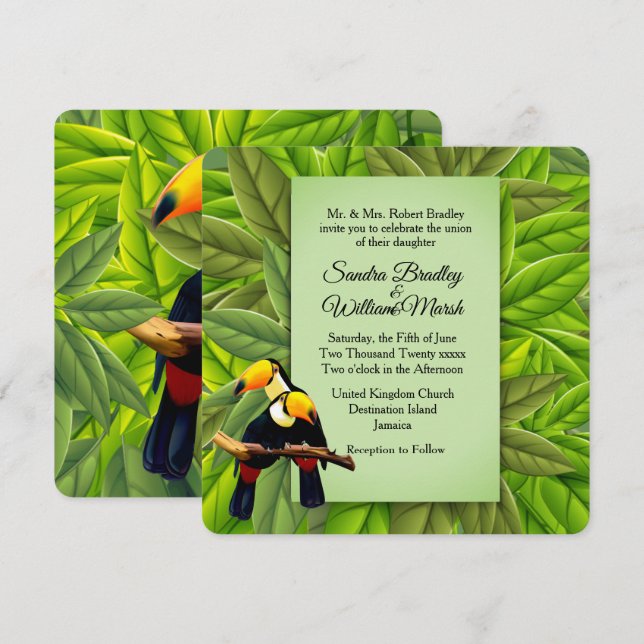 Jungle Toucans Bröllbjudan Inbjudningar (Fram/baksida)
