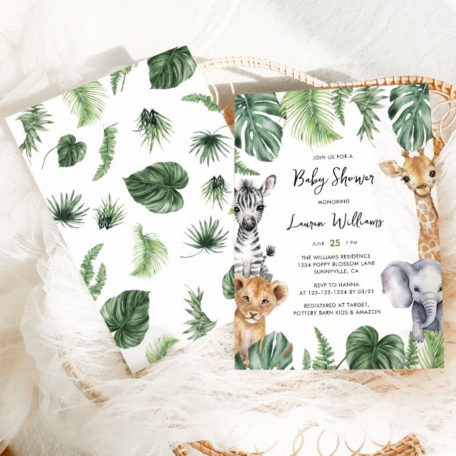 Jungle Tropical Safari Animals Baby Shower Inbjudningar (Skapare uppladdad)