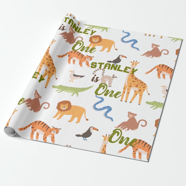 Jungle Tropical Safari Vilda djur Personlig Presentpapper (Utrullad)