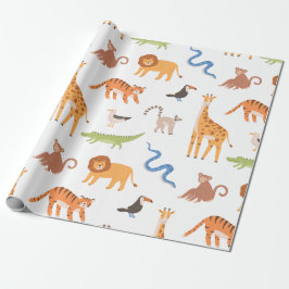 Jungle Tropical Safari Wild Animals Pattern Presentpapper