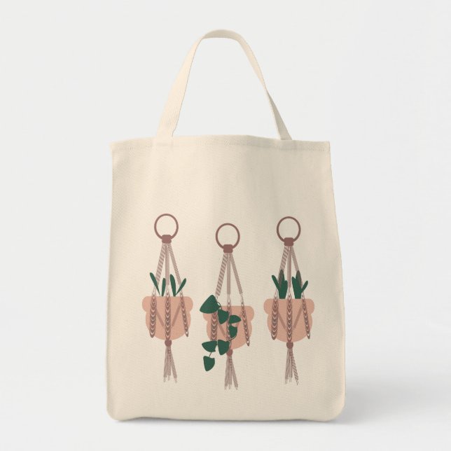 Jungle Tropiska Växter Macrame Hängare Illustratio Tygkasse (Framsidan)