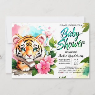 Jungle Vibes Rosa Tiger Theme Baby Shower Inbjudningar