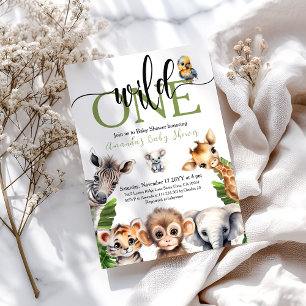 Jungle Vild 1 Safari Animal Baby Shower Inbjudningar