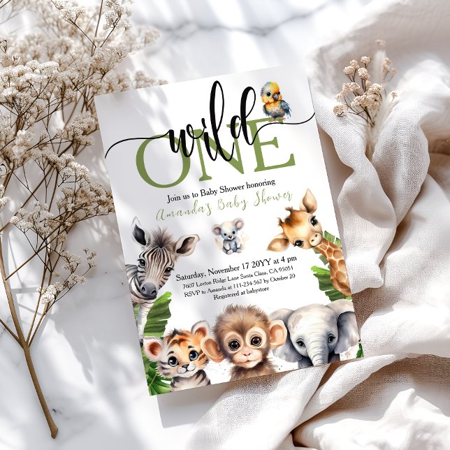 Jungle Vild 1 Safari Animal Baby Shower Inbjudningar (Skapare uppladdad)