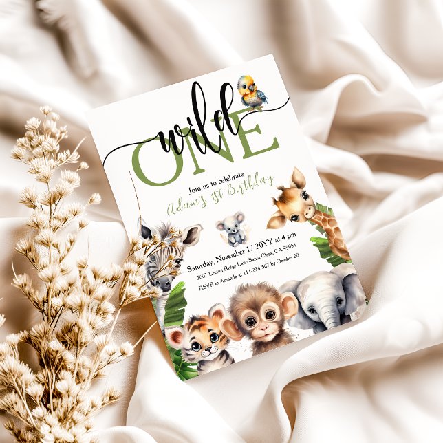 Jungle Vild 1 Safari Animal First Födelsedagsfest Inbjudningar (Skapare uppladdad)