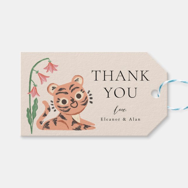Jungle Vild Animal Tiger Kids Party Gift Märkre Presentetikett (Framsidan (Horisontell))