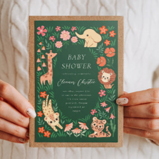 Jungle Vild Animal Tropical Baby Shower-inbjudan Inbjudningar