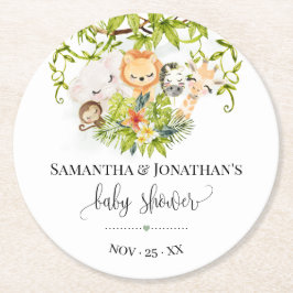 Jungle Vild Baby djur Tropical Baby Shower Underlägg Papper Rund