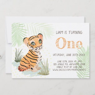 Jungle Vild & Free Boy's 1st Birthday Tiger Inbjudningar