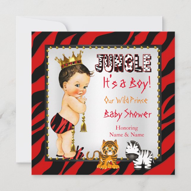 Jungle Vild Prince Baby Shower Red Brunette Inbjudningar (Framsida)