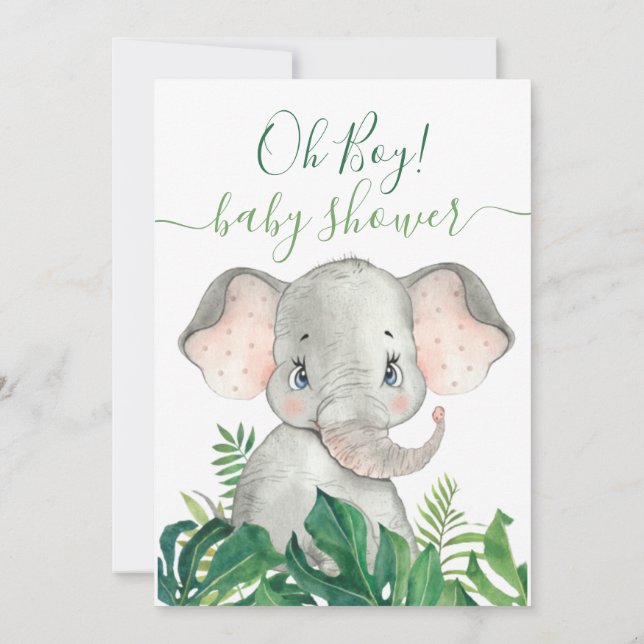 Jungle Watercolor Baby Shower Elephant-inbjudan Inbjudningar (Baksida)