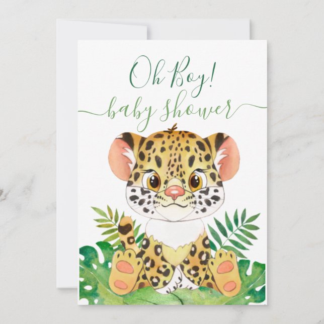 Jungle Watercolor Baby Shower leopard-inbjudan Inbjudningar (Baksida)