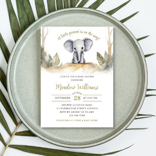 Jungle Watercolor Elephant Neutralt Baby Shower Inbjudningar