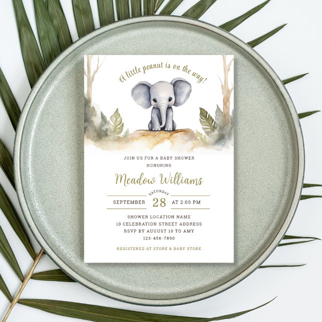 Jungle Watercolor Elephant Neutralt Baby Shower Inbjudningar (Skapare uppladdad)