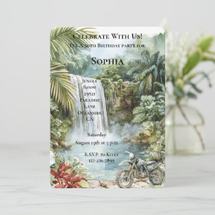 Jungle Waterfall Tropical Motorcycle Birthday Inbjudningar