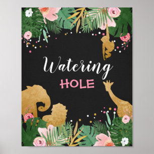 Jungle Watering hål Sign Zoo Safari Drink bord Poster