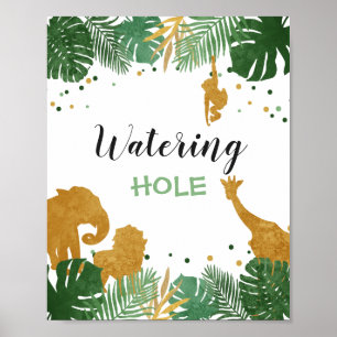 Jungle Watering hål Sign Zoo Safari Drink bord Poster