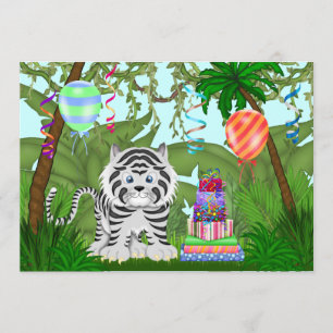 Jungle White Tiger Födelsedagsfest inbjudan