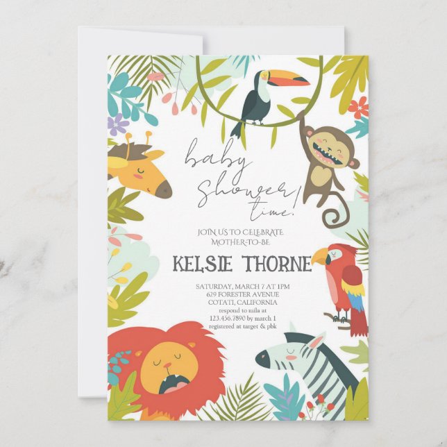 Jungle Wildlife Baby Shower Inbjudningar (Framsida)