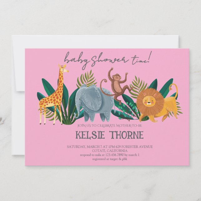 Jungle Wildlife Baby Shower Inbjudningar (Framsida)