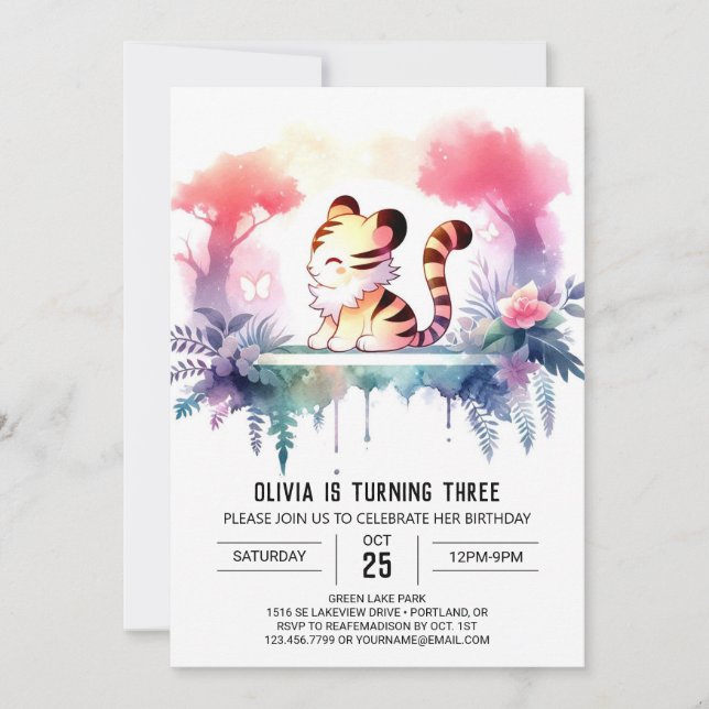 Jungle Woodland Tiger Birthday Inbjudningar (Framsida)
