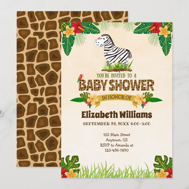 Jungle Zebra Baby Shower-inbjudan Inbjudningar (Fram/baksida)