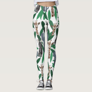 Jungle Zebra Elephant Giraffe Safari Animals Leggings