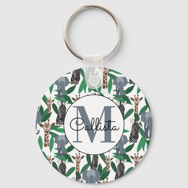 Jungle Zebra Elephant Giraffe Safari Animals Nyckelring (Framsida)