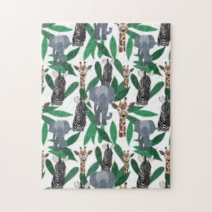 Jungle Zebra Elephant Giraffe Safari Animals Pussel