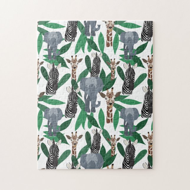 Jungle Zebra Elephant Giraffe Safari Animals Pussel (Vertikal)