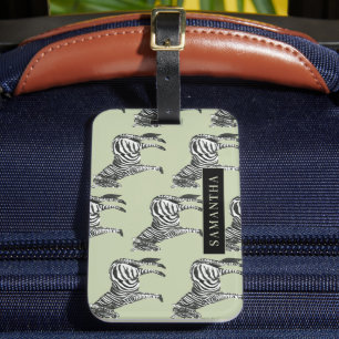 Jungle Zebra Vild Mönster & Personlig Namn Bagagebricka