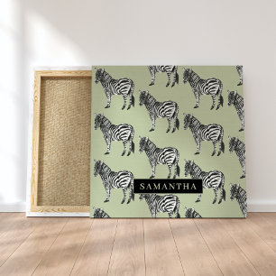 Jungle Zebra Vild Mönster & Personlig Namn Canvastryck