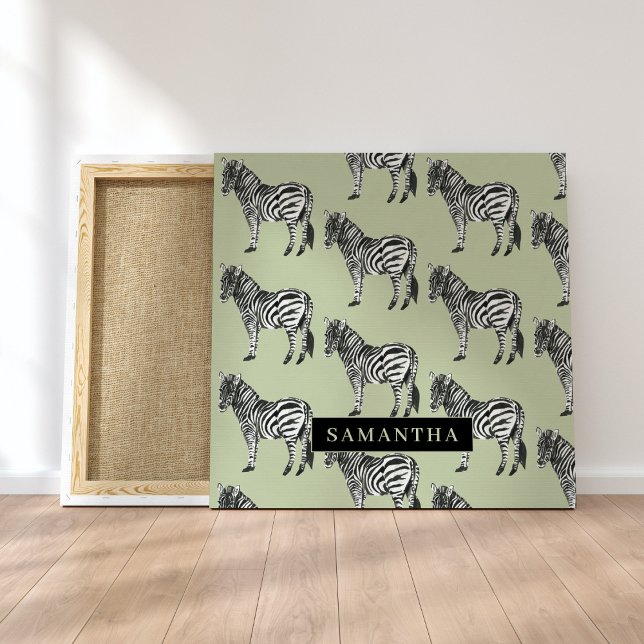 Jungle Zebra Vild Mönster & Personlig Namn Canvastryck (Skapare uppladdad)