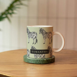 Jungle Zebra Vild Mönster & Personlig Namn Kaffemugg