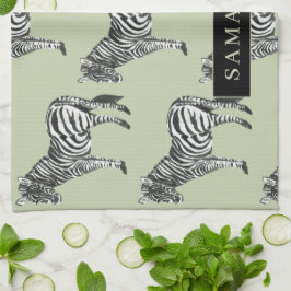 Jungle Zebra Vild Mönster & Personlig Namn Kökshandduk