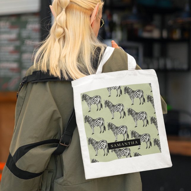 Jungle Zebra Vild Mönster & Personlig Namn Tygkasse (Skapare uppladdad)