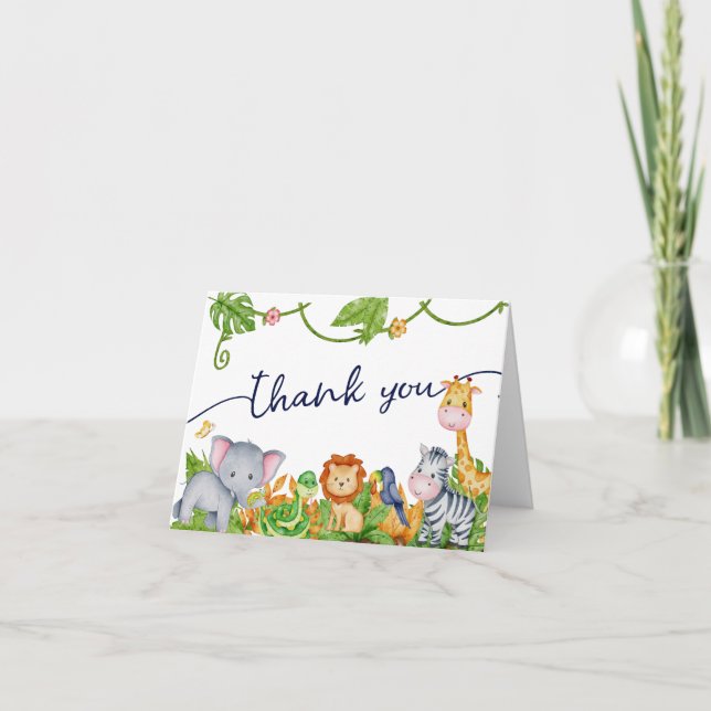Jungle Zoo Animal Friends Safari Baby Shower Tack Kort (Framsida)